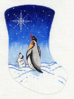 Mother & Baby Penguin/Starry Night Snow Scene