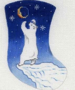 Polar Bear Reaching for Moon/Starry Night Snow Scene