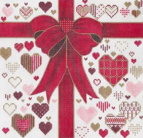 Red Ribbon w/Hearts - Small