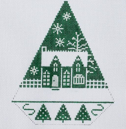 Triangle Christmas Ornament - Green and White Christmas