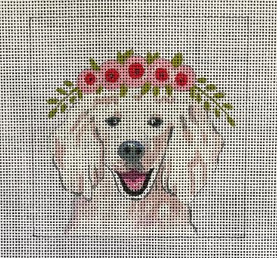 White Poodle w/Floral Crown