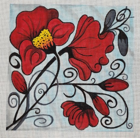 Red Flower Square w/Teal Background