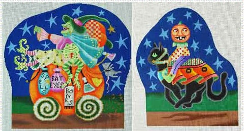 Witch on Pumpkin w/Cat - 2 Pieces