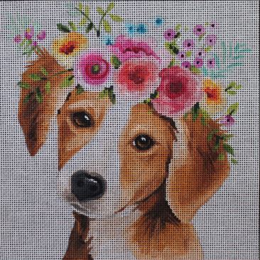 Dog w/Flowers
