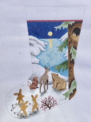 Forest Animals/Night Snow Scene Stocking