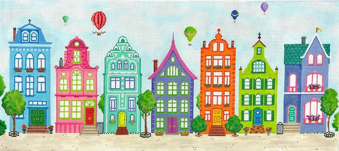 Colorful Row Houses w/Hot Air Balloons