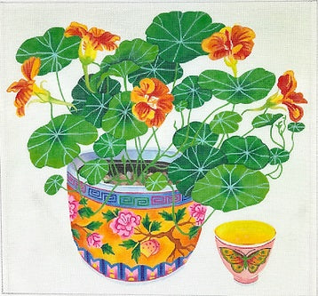 Nasturtiums in Peranakan Bowl w/Teacup