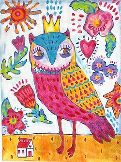 Spunky Owl w/Crown and Flowers