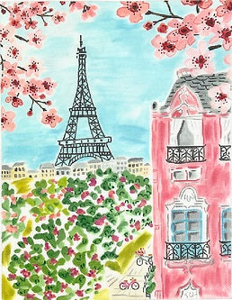 Paris Eiffel Tower w/Cherry Blossoms 