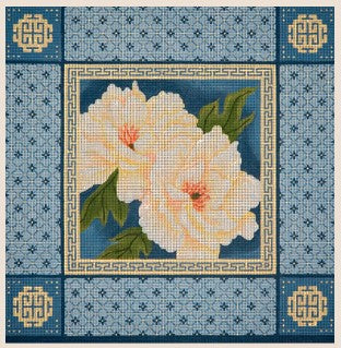 Oriental Peonies w/Blue Borders