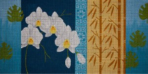 Orchids and Bamboo on Blue