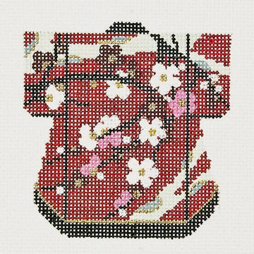 Maroon w/White Blossoms Petite Kimono
