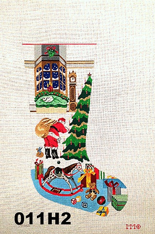 Santa Putting Presents Under Tree/Blue Rug Stocking