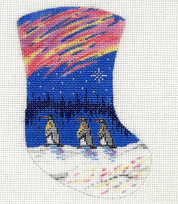 Three Penguin/Aurora Borealis Mini Stocking