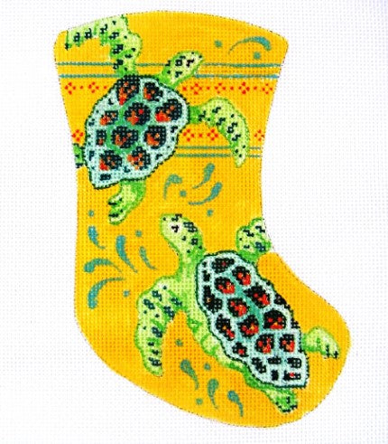 Two Sea Turtles/Yellow Background Mini Stocking