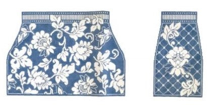 Karens Damask Tote - Wedgewood and White