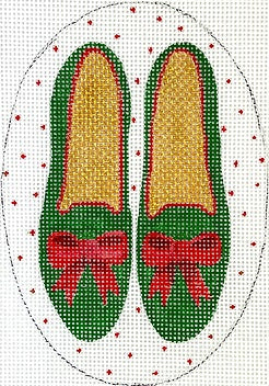 Green Velvet Shoes w/Red Bows