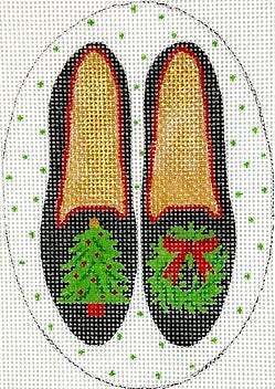 Black Velvet Shoes w/Christmas Tree and Wreath