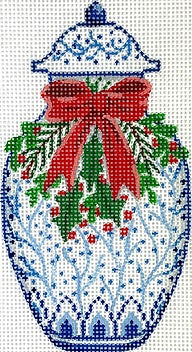 Vase w/Christmas Greens/Berries/Red Bow  