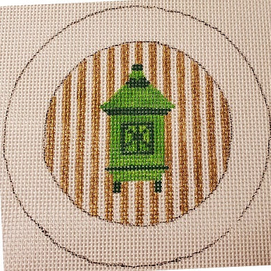 Button Cover - Green Pagoda on Gold Stripes