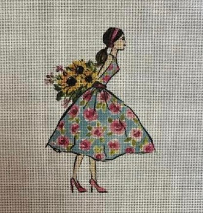 Girl in Floral Dress Holding Sunflowers - 10x9"