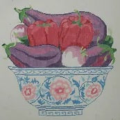 Eggplant Peppers and Turnips in a Bowl