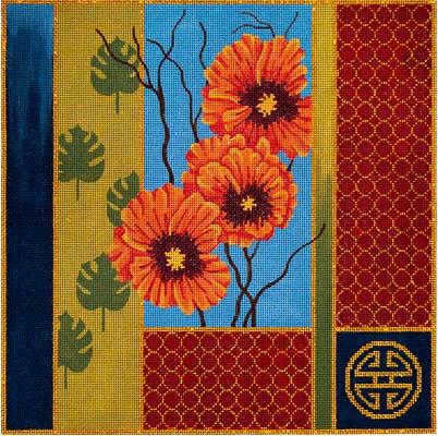Orange Poppies and Palm Leaves