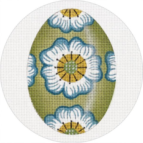 Green w/Blue Flowers Egg Ornament