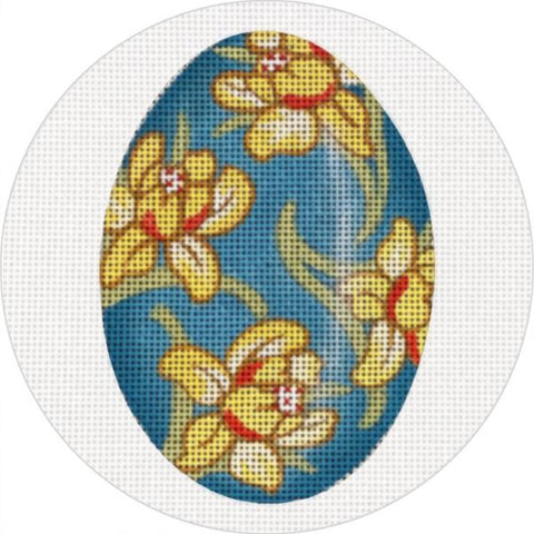 Turquoise w/Yellow Flowers Egg Ornament