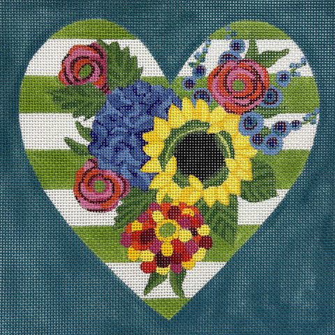 Green/White Stripe Floral Heart (Alice Peterson)