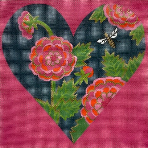 Navy Floral Heart w/Bee (Alice Peterson)