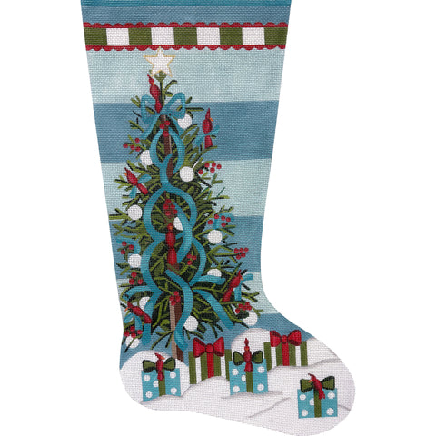 Teal Christmas Tree w/Cardinals Stocking (Alice Peterson)