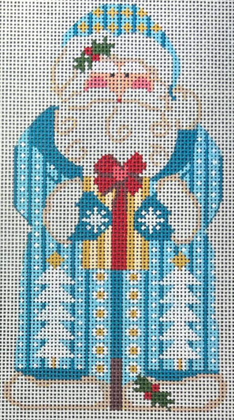Father Christmas - Blue holding Present (CH Designs)