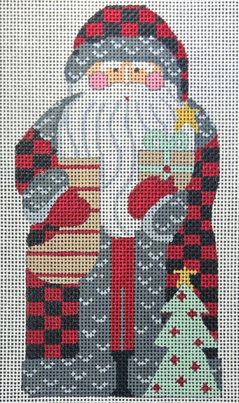 Father Christmas - Buffalo Plaid holding Present (CH Designs)