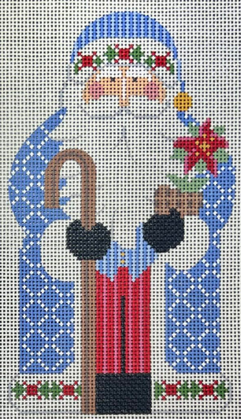 Father Christmas - Blue holding Staff and Poinsettia (CH Designs)