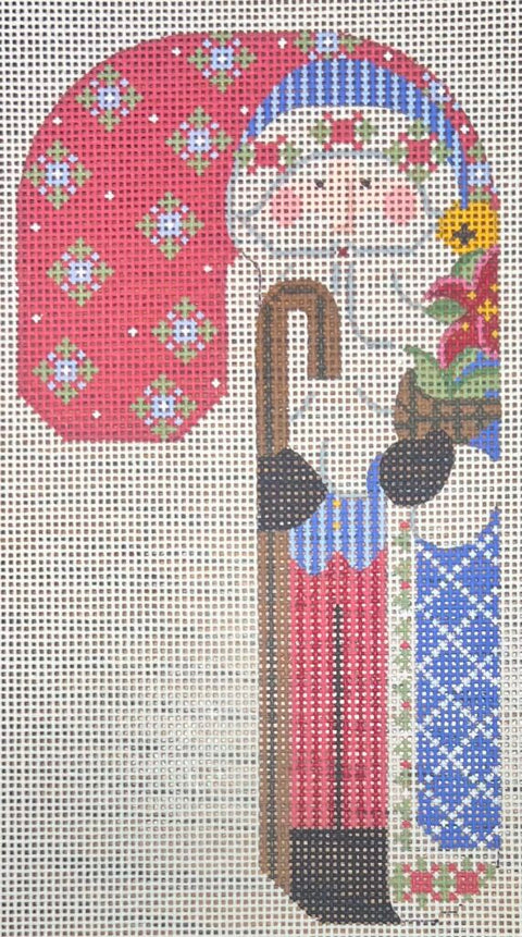 Father Christmas Candy Cane Blue w/Staff & Poinsettia  (Danji Designs)