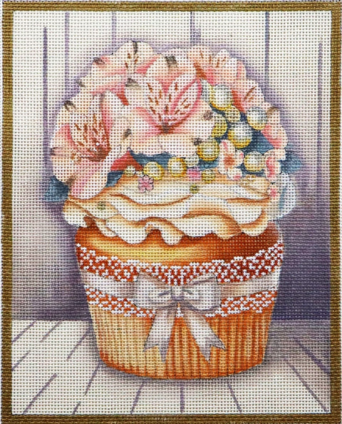 Floral & Pearl Cupcake (Lani's Needlepoint)