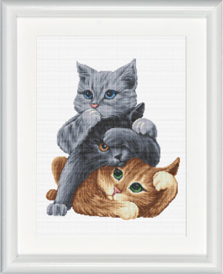 Hear No Evil Cats - White Aida (Dutch Stitch Brothers)