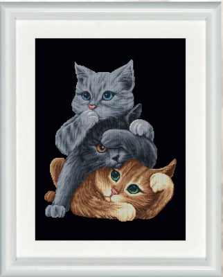Hear No Evil Cats - Black Aida (Dutch Stitch Brothers)