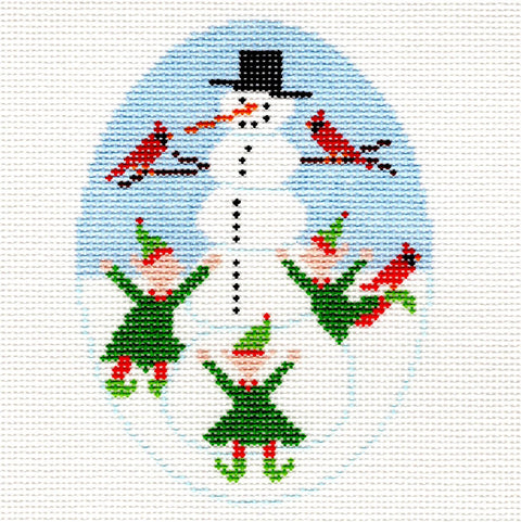 Elves & Snowman Oval (Doolittle Stitchery)