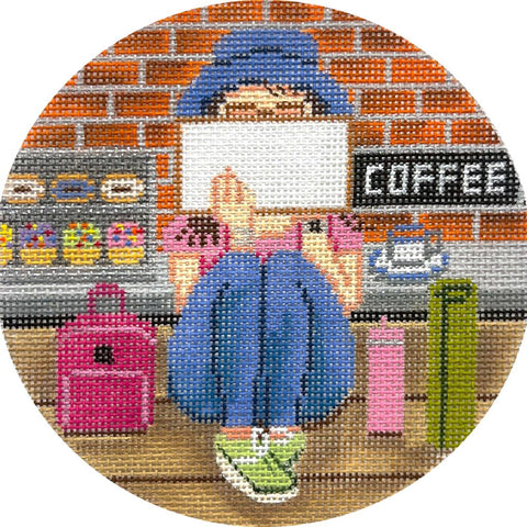 Stitching Girl Round - Coffee (Gayla Elliott)