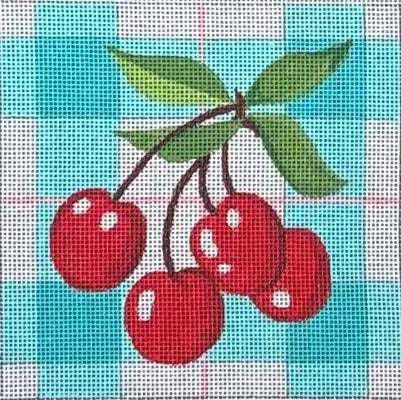 Cherries Teal Plaid/Square (Raymond M Crawford)