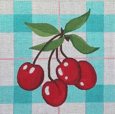 Cherries Teal Plaid/Large Square (Raymond M Crawford)