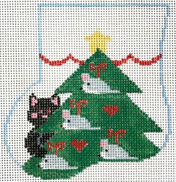 Mouse Tree w/Black Kitty Mini Sock (Kathy Schenkel)