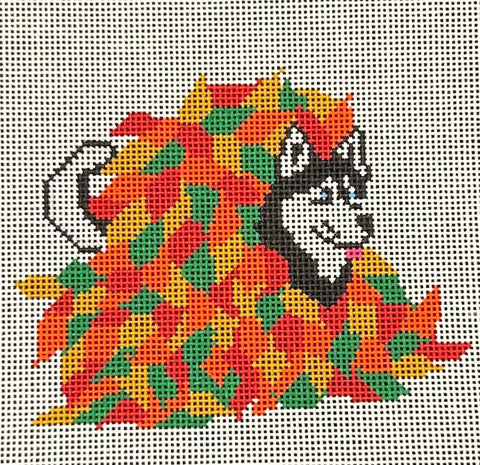 Siberian Husky in Fall Leaves (Froopy Designs)