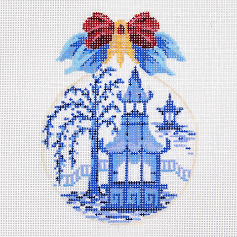 Blue Pagoda Kissing Ball (Kelly Clark Needlepoint)
