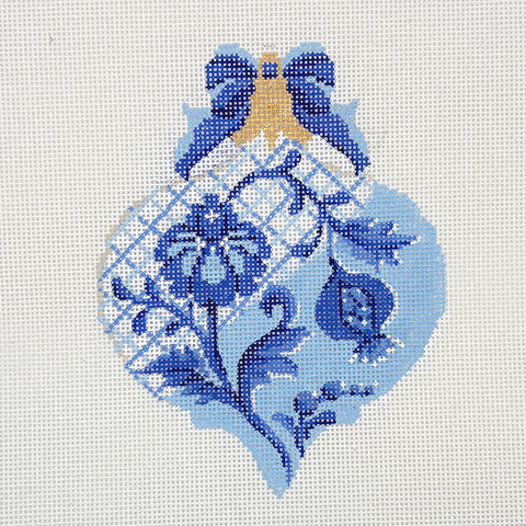 Blue & White Trellis Teardrop (Kelly Clark Needlepoint)