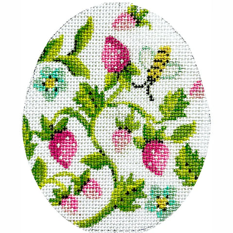 Pink Strawberries Egg (Kelly Clark Needlepoint)