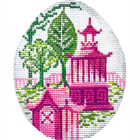 Pink & Green Pagoda Egg (Kelly Clark Needlepoint)