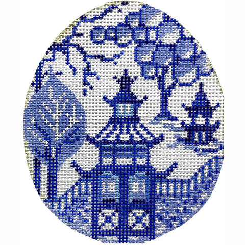 Blue Pagoda 2 Egg (Kelly Clark Needlepoint)